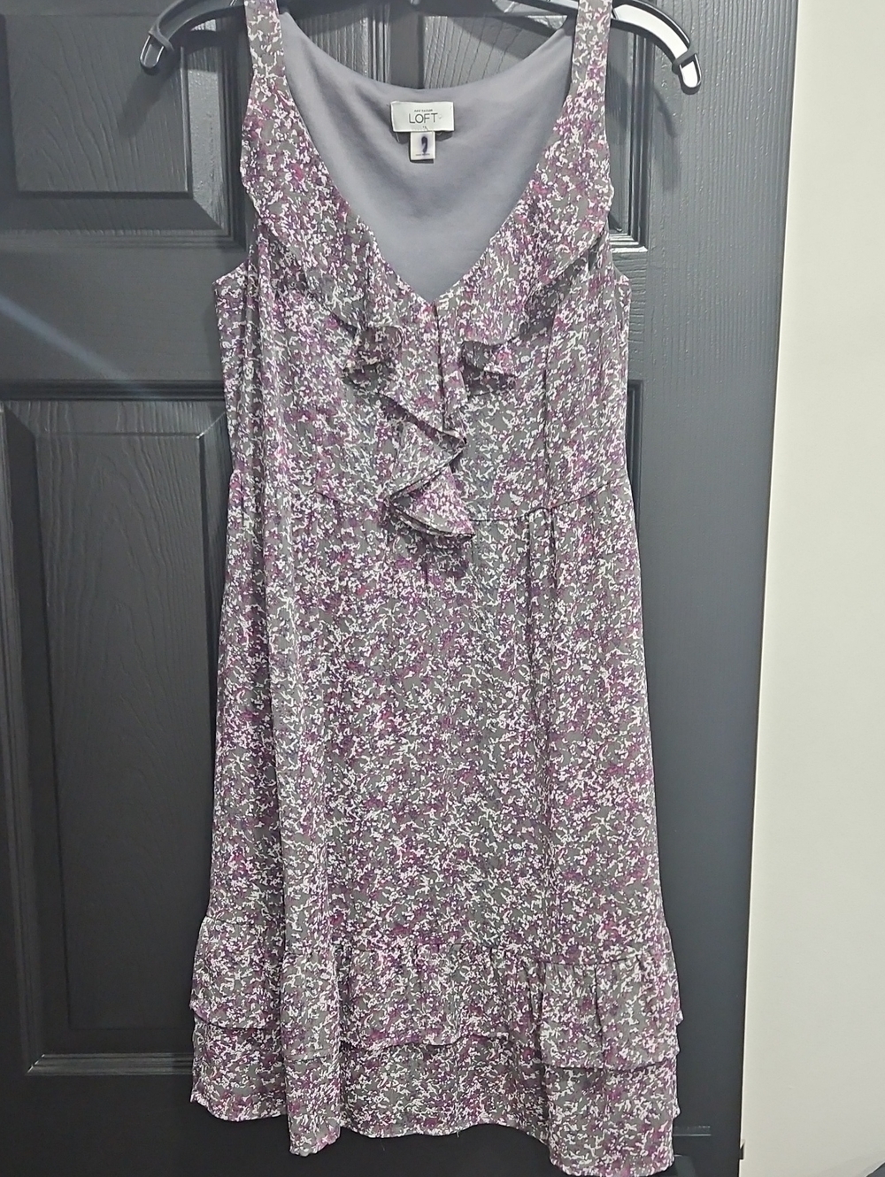 LOFT Lavender Floral Ruffle Midi Dress
